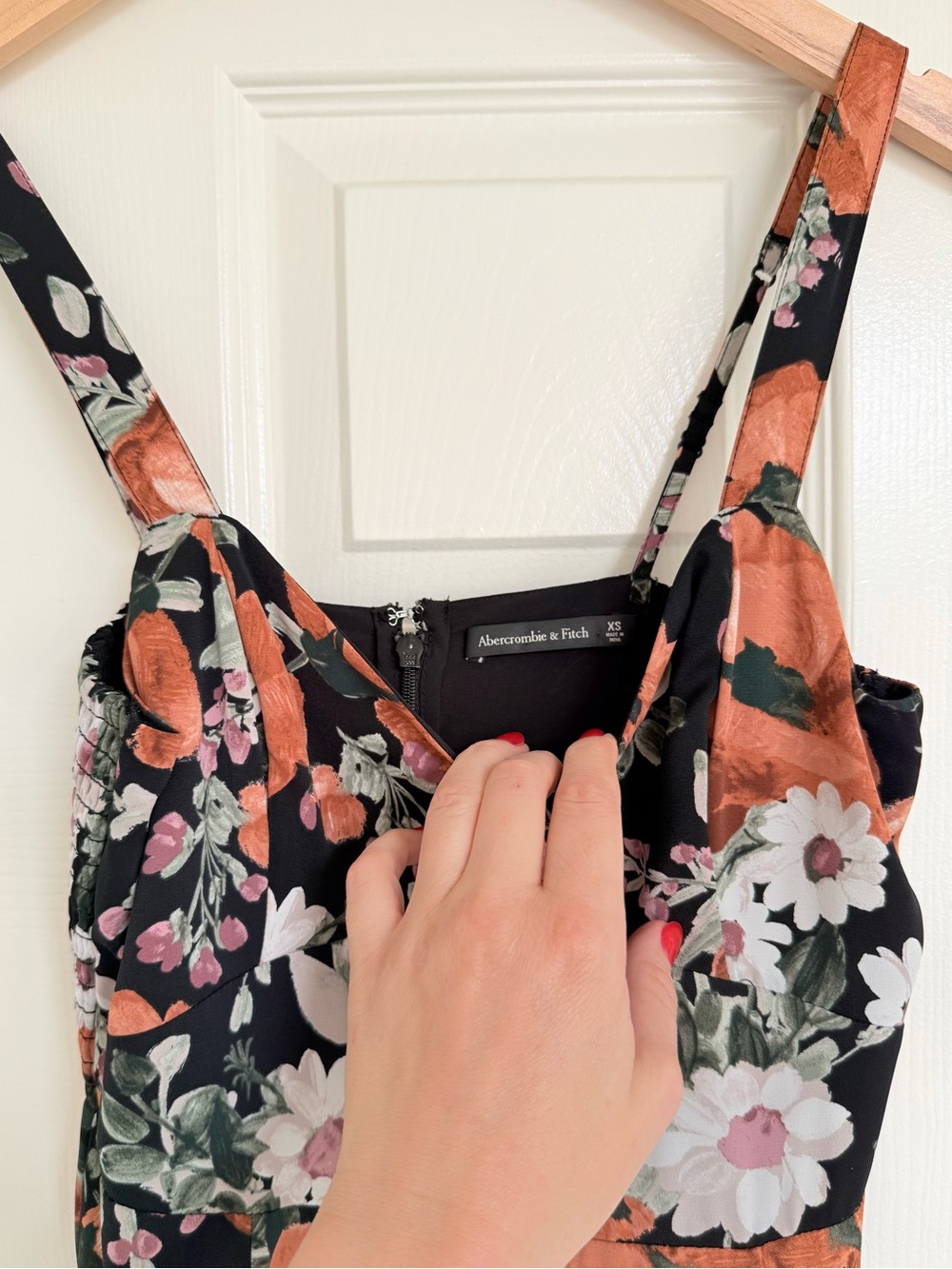 Abercrombie & Fitch Floral Tiered Ruffle Maxi Dress Black Pink Green Orange XS - Picture 7 of 10